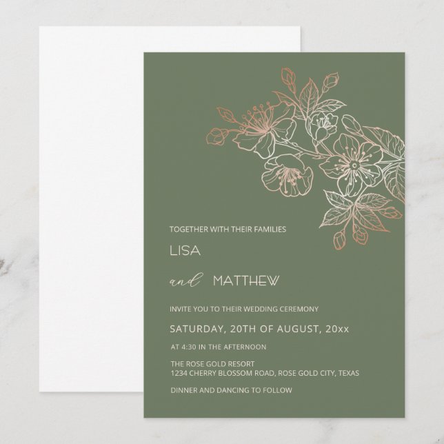 Invitación Boda de flor de cerezo rosa y blanco (Anverso / Reverso)