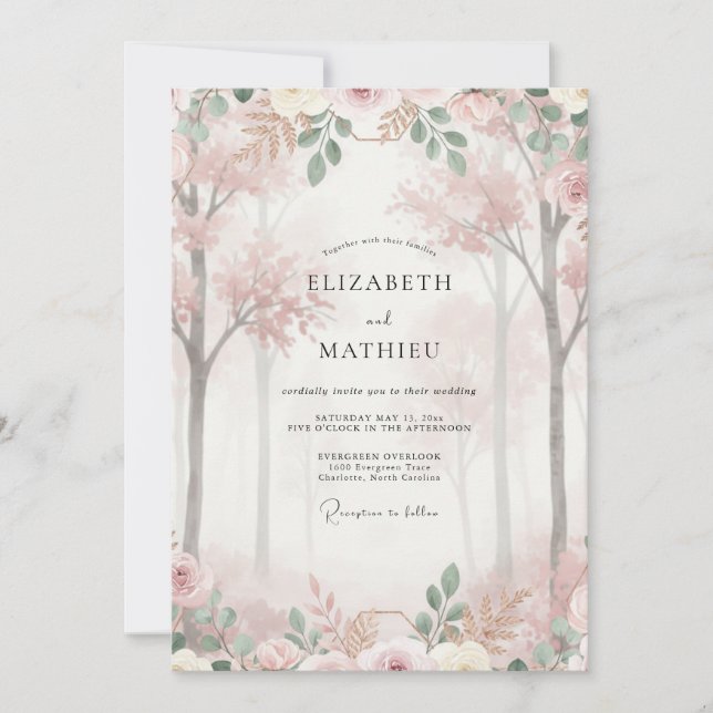 Invitación Boda de Flor de Cerezo Rosada (Anverso)