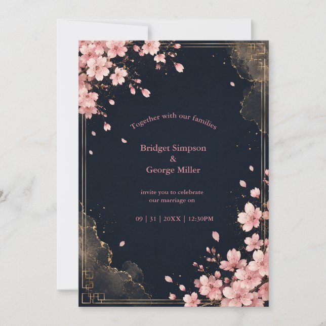Invitación Boda de Flor de Cerezo Sakura de Lujo Moderna (Anverso)