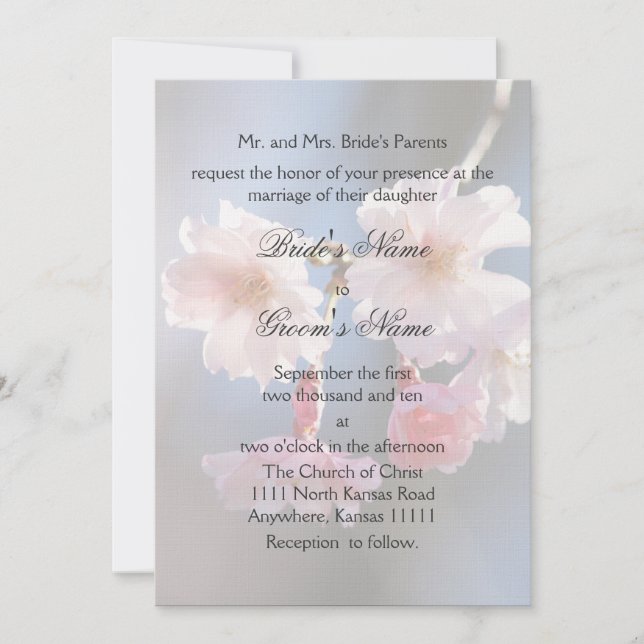 Invitación Boda de Flor de Cerezo y Verso (Anverso)