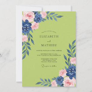 Invitación Boda de flor de Chartreuse Navy