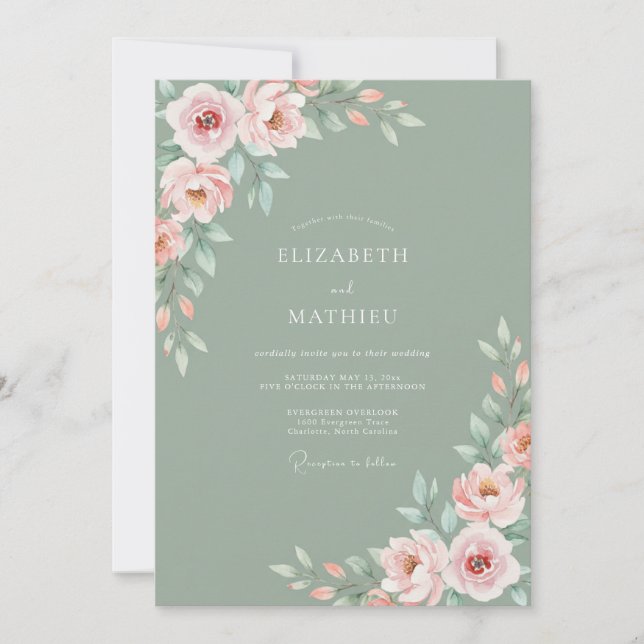 Invitación Boda de Flor de Cielo de Melocotón Pálido (Anverso)