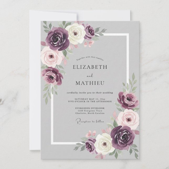 Invitación Boda de Flor de Ciruela Malva (Anverso)
