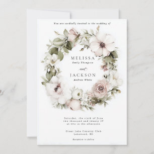 Invitación Boda de flor de color de agua crema