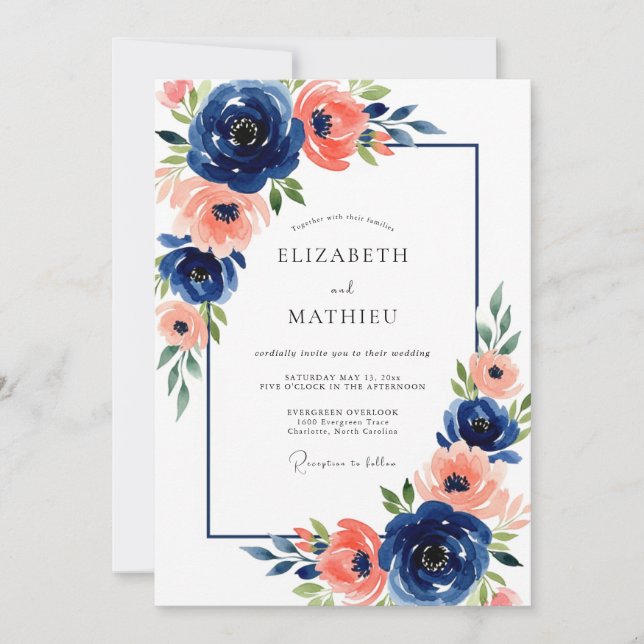 Invitación Boda de Flor de Coral de la Marina (Anverso)
