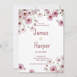 Invitación Boda de flor de cosmos rosa Borgoña