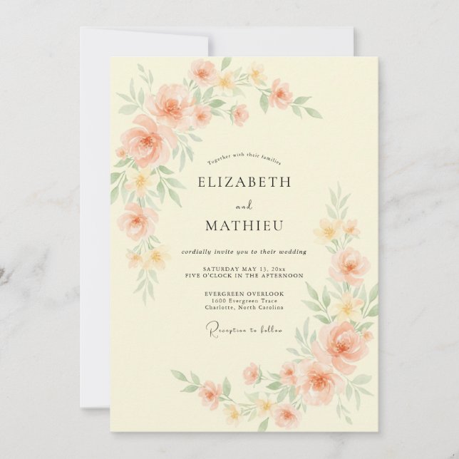 Invitación Boda de Flor de Durazno Pintada (Anverso)