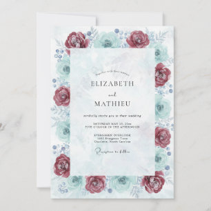 Invitación Boda de Flor de Espuma de Mar Carmesí