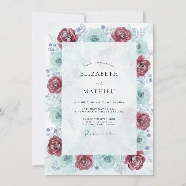 Invitación Boda de Flor de Espuma de Mar Carmesí (Anverso)