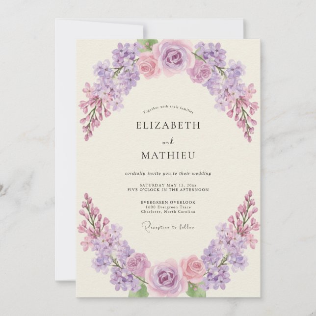 Invitación Boda de Flor de Eucalipto Lila Lavanda (Anverso)