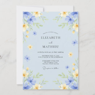 Invitación Boda de Flor de Fantasía Azul Pálido