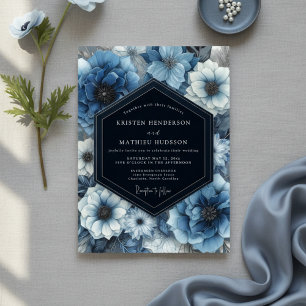 Invitación Boda de Flor de Floración Azul Profunda