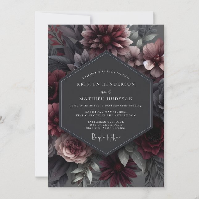 Invitación Boda de Flor de Garnet Sombría (Anverso)