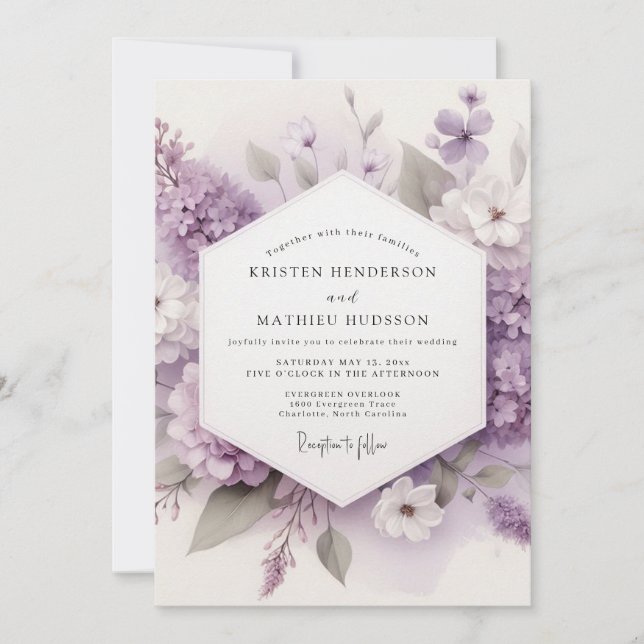 Invitación Boda de Flor de Gasilla de Lila (Anverso)
