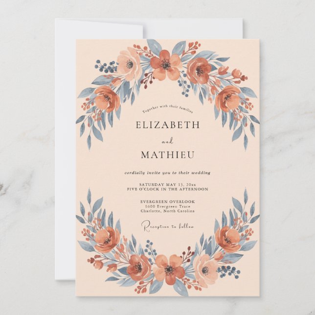 Invitación Boda de Flor de Guirnalda de Terracota (Anverso)