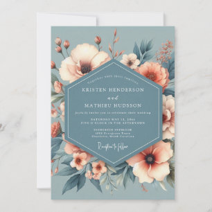 Invitación Boda de Flor de Herencia Azul Polvoriento