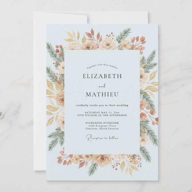 Invitación Boda de Flor de Hoja Azure (Anverso)