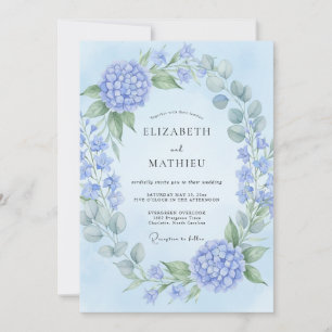 Invitación Boda de Flor de Hortensia Azul Polvo