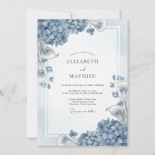 Invitación Boda de Flor de Hortensia Azul Polvoriento