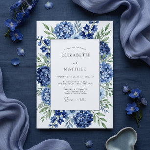 Invitación Boda de Flor de Hortensia Azul Real