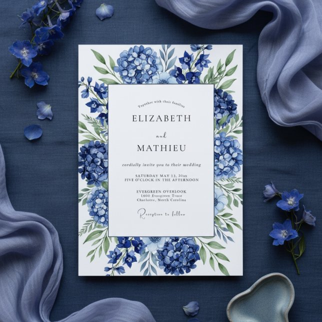 Invitación Boda de Flor de Hortensia Azul Real (Subido por el creador)