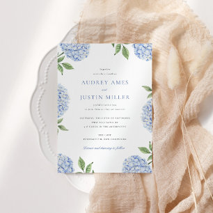 Invitación Boda de Flor de Hortensia Azul Simple