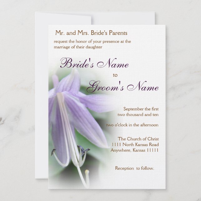 Invitación Boda de flor de Hosta púrpura (Anverso)