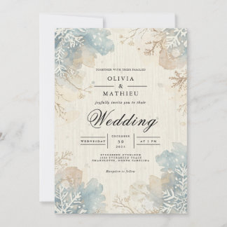 Invitación Boda de flor de invierno azul silenciado