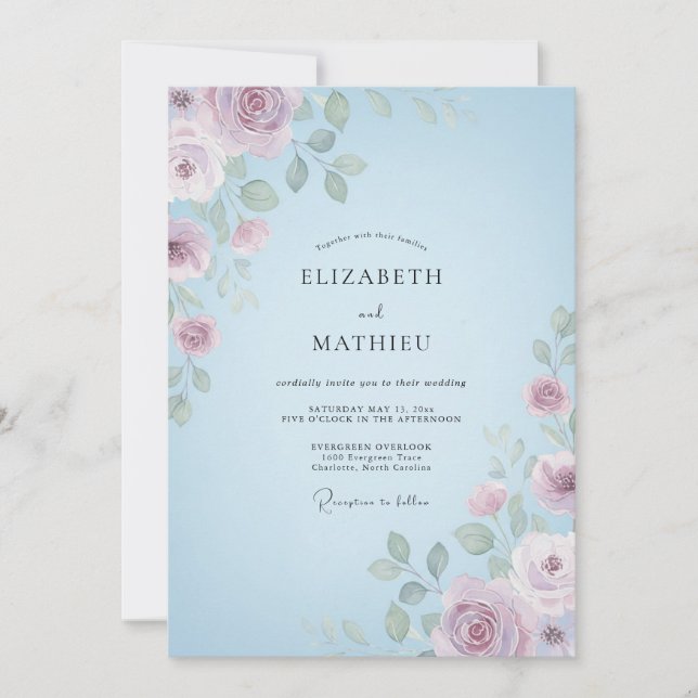 Invitación Boda de Flor de Invierno Suave Periwinkle (Anverso)