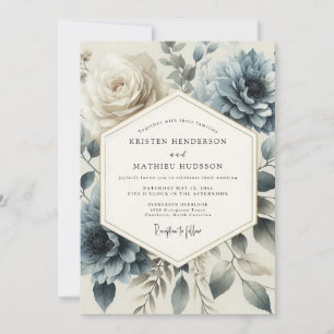 Invitación Boda de Flor de la Herencia Azul Pizarra