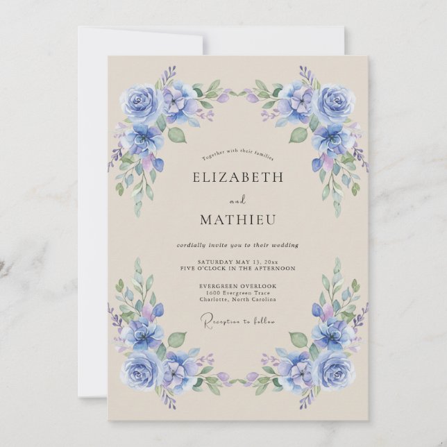 Invitación Boda de Flor de Laurel Periwinkle (Anverso)
