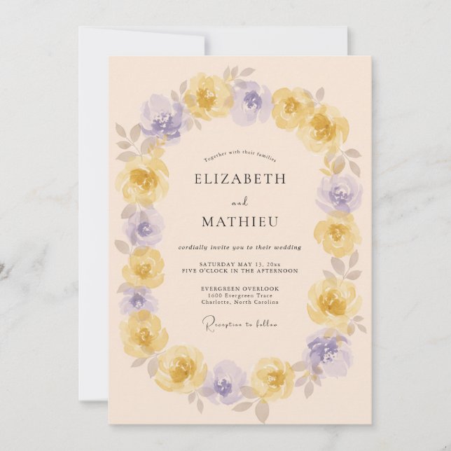 Invitación Boda de Flor de Lavanda Amarilla (Anverso)