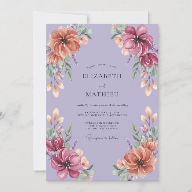 Invitación Boda de Flor de Lavanda Pintada (Anverso)