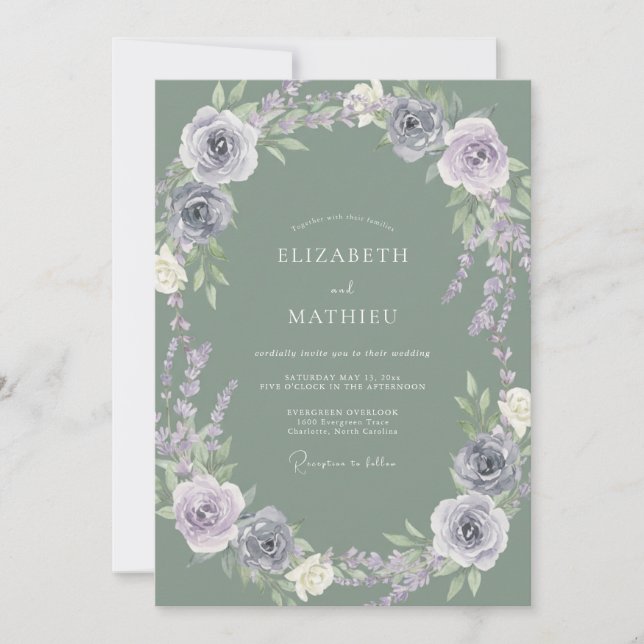 Invitación Boda de Flor de Lavanda Polvorienta (Anverso)