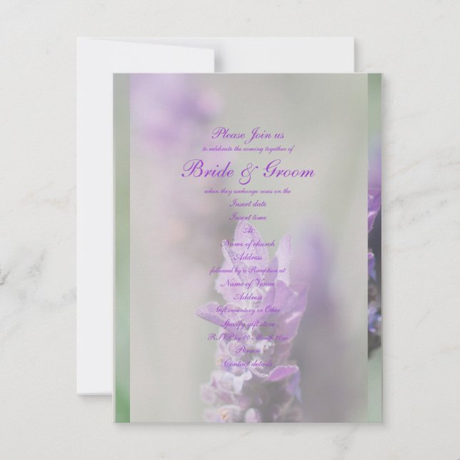 Invitación Boda de flor de lavanda púrpura | Personalizar (Anverso)