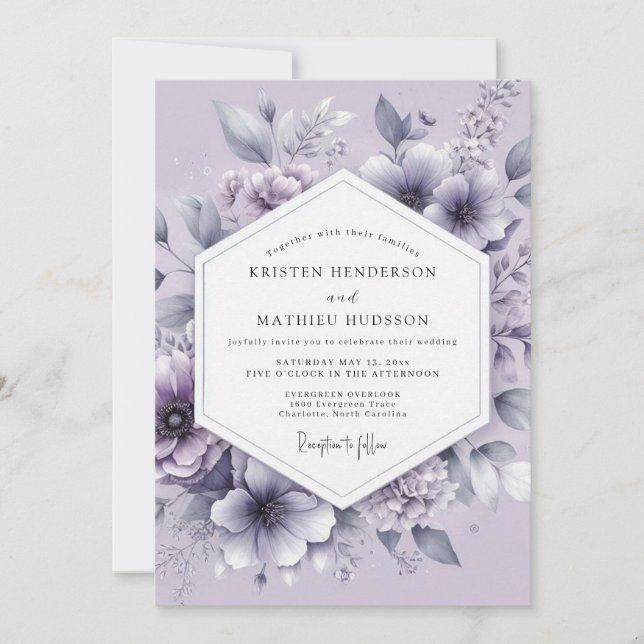 Invitación Boda de Flor de Lavanda Vaporosa (Anverso)