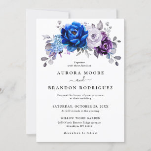 Invitación Boda de Flor de Lila Azul Real Púrpura Marina
