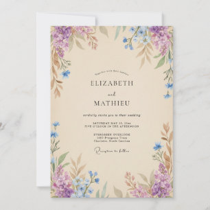 Invitación Boda de flor de lila con champán