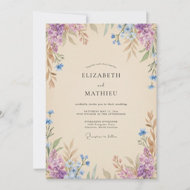 Invitación Boda de flor de lila con champán (Anverso)