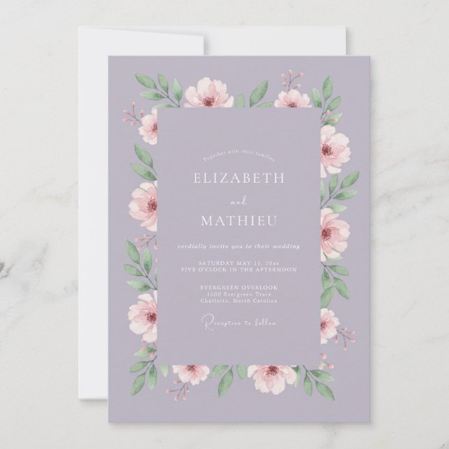 Invitación Boda de Flor de Lila Delicada (Anverso)