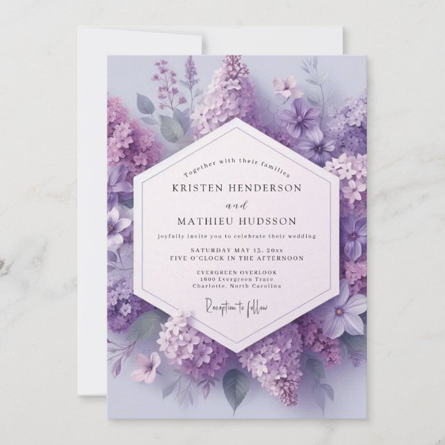 Invitación Boda de Flor de Lila Etérea (Anverso)