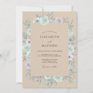 Invitación Boda de flor de lila menta