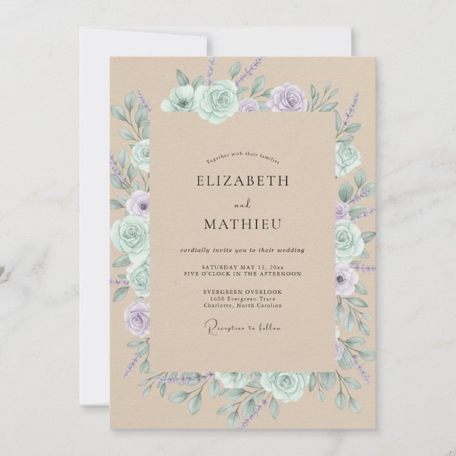 Invitación Boda de flor de lila menta (Anverso)