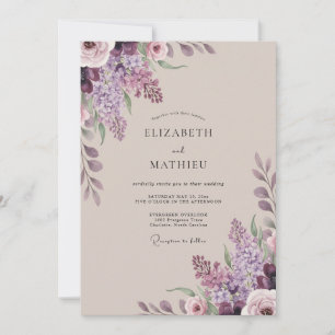 Invitación Boda de Flor de Lila Polvorienta