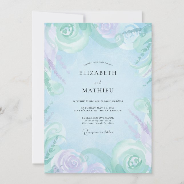 Invitación Boda de Flor de Lila Silenciada Periwinkle (Anverso)