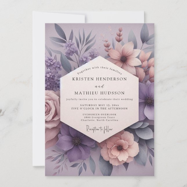 Invitación Boda de Flor de Lila Soñadora (Anverso)