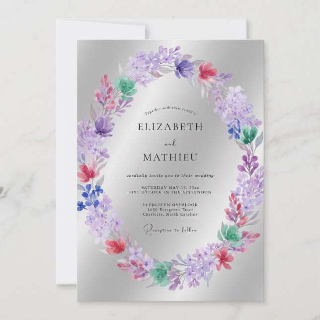 Invitación Boda de Flor de Lilac Gentle (Anverso)