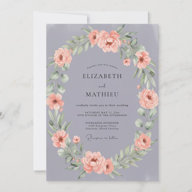 Invitación Boda de Flor de Lilac Suave (Anverso)