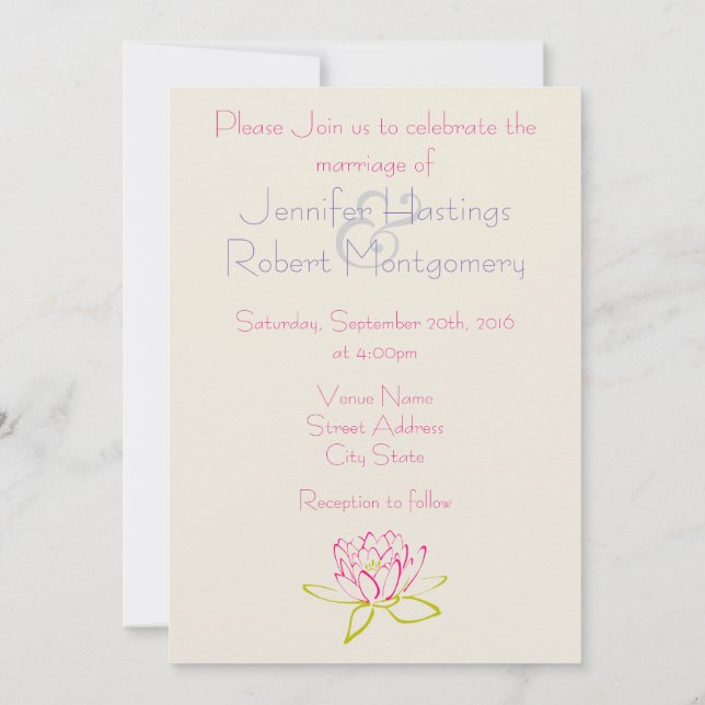 Invitación Boda de Flor de Loto Simple / Nenúfar (Reverso)