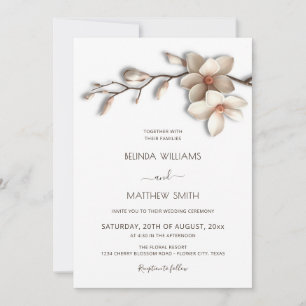 Invitación Boda de Flor de Magnolia 3D Blanco Marfil